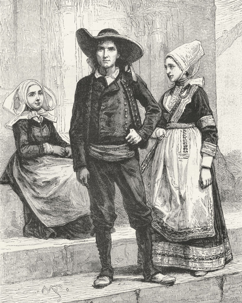FRANCE. Breton Peasants c1885 old antique vintage print picture